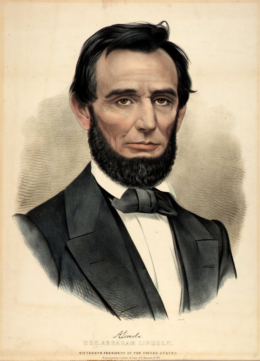 Eervolle Abraham Lincoln, 16e president door Currier and Ives