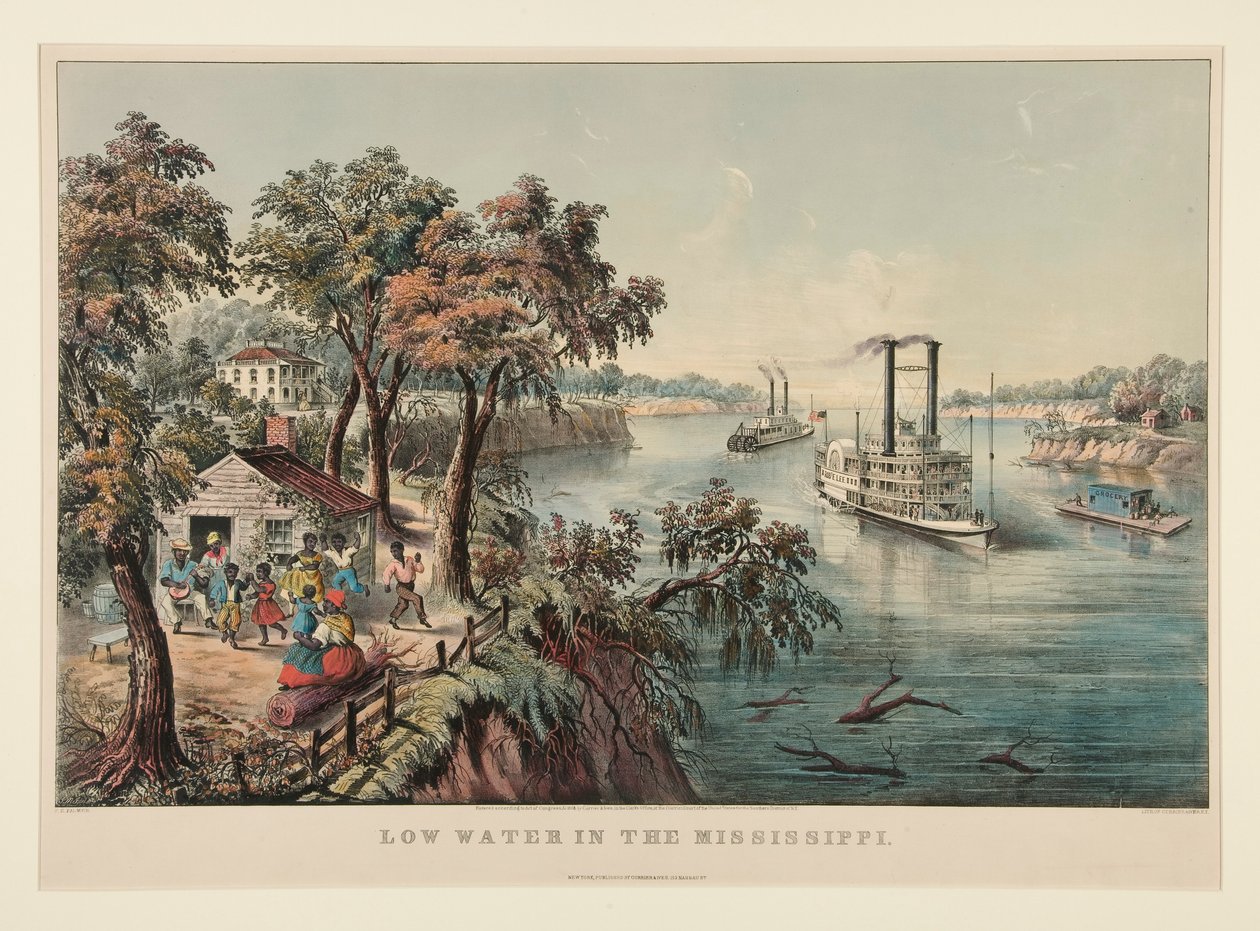 Laag Water in de Mississippi door Currier and Ives