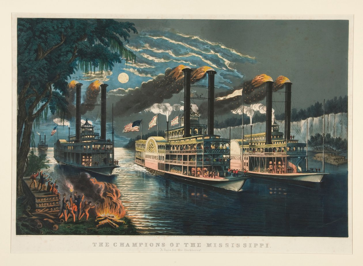 De kampioenen van de Mississippi door Currier and Ives