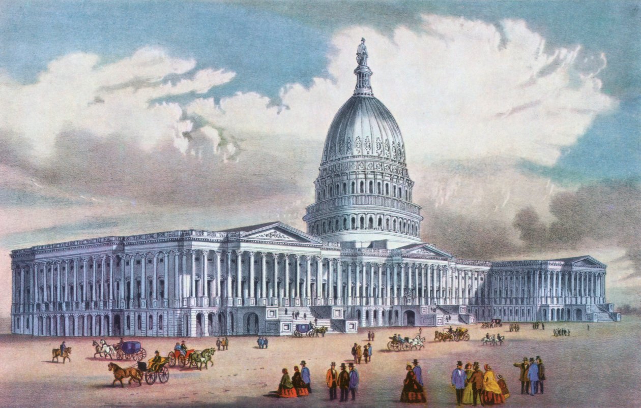 Washington, Capitool van de Verenigde Staten, 19e eeuw door Currier and Ives