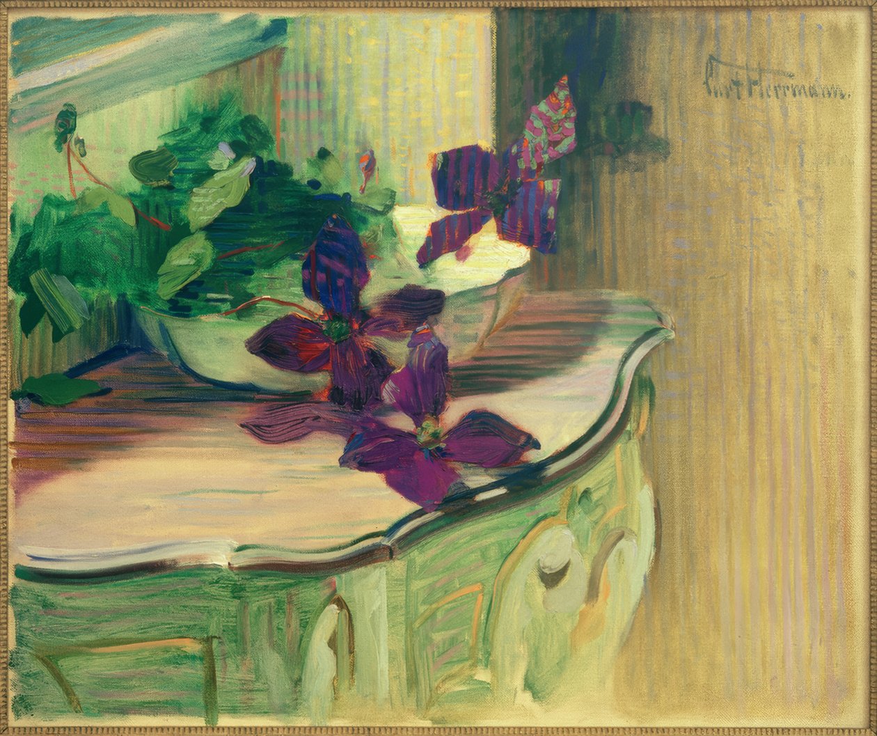 Stilleven met clematis op rococo-console door Curt Herrmann