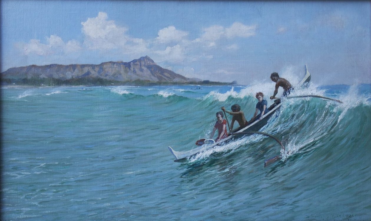 Kano surfen, Waikiki door D. Howard Hitchcock
