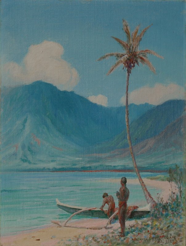 Op het strand, Leeward Oahu door D. Howard Hitchcock