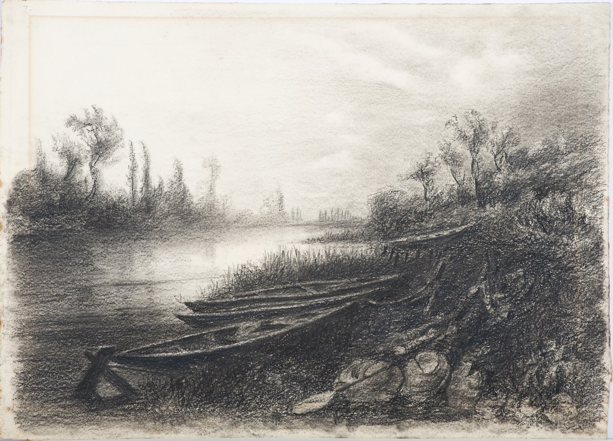 Rivierscène met boten, ca. 1916 door Daniel Oliver