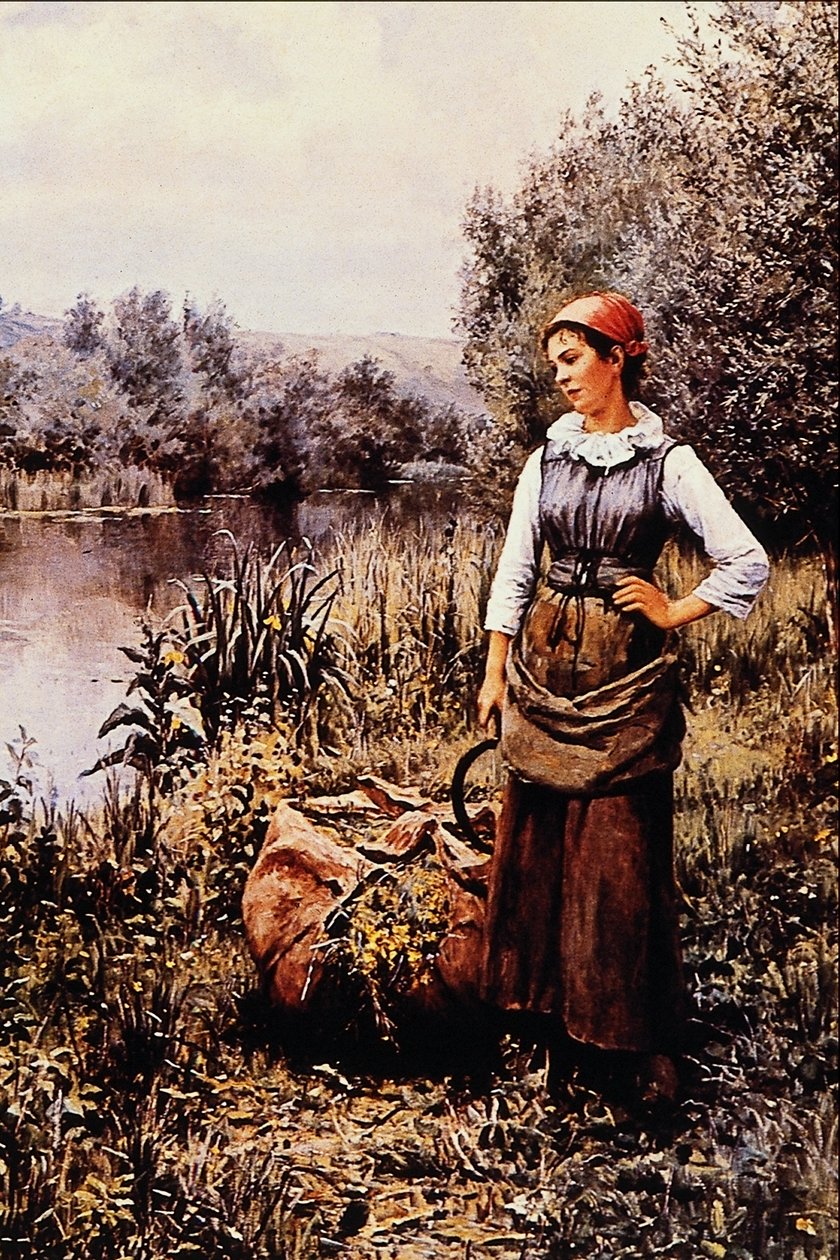 Meisje bij een stroom door Daniel Ridgway Knight