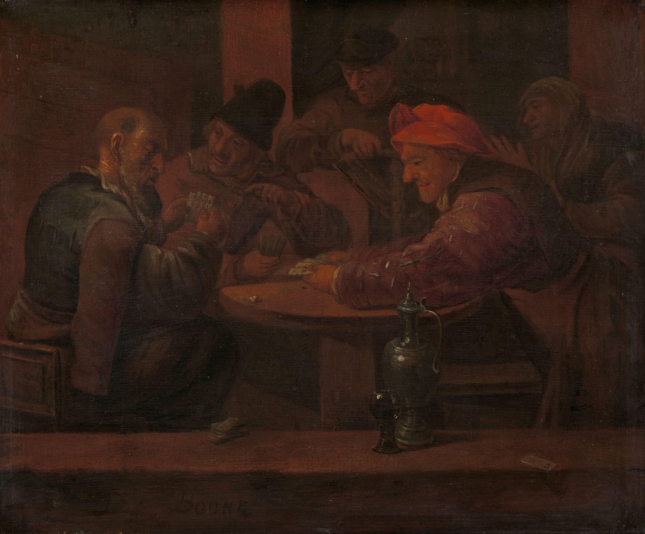 Mannen die kaarten in een taverne door Daniel Boone