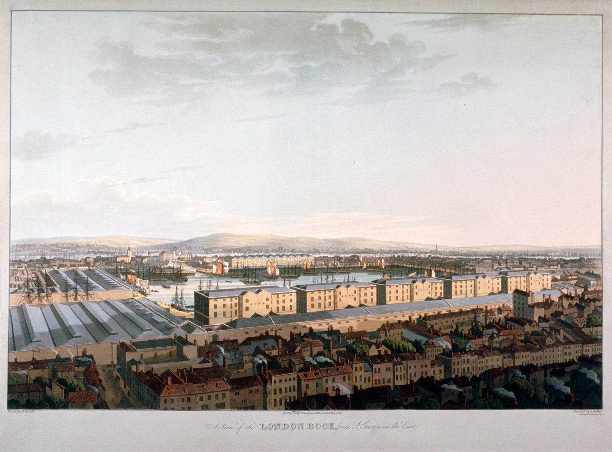 Uitzicht op London Docks, 1816 door Daniel Havell