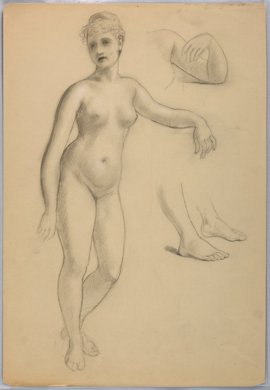 Tekening, staand vrouwelijk naakt, sep, 1860-70 door Daniel Huntington