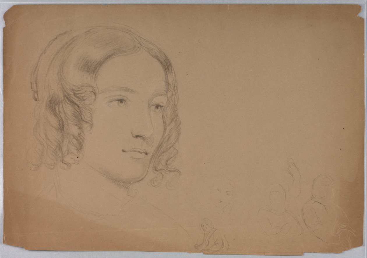 Tekening, Schetsen van vrouwenhoofden, jaren 1840 door Daniel Huntington