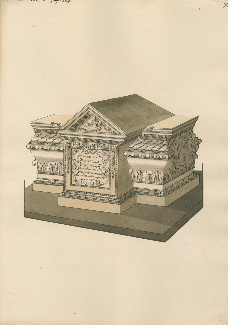 Graf van Richard Wright van Chiswick Church door Daniel Lysons