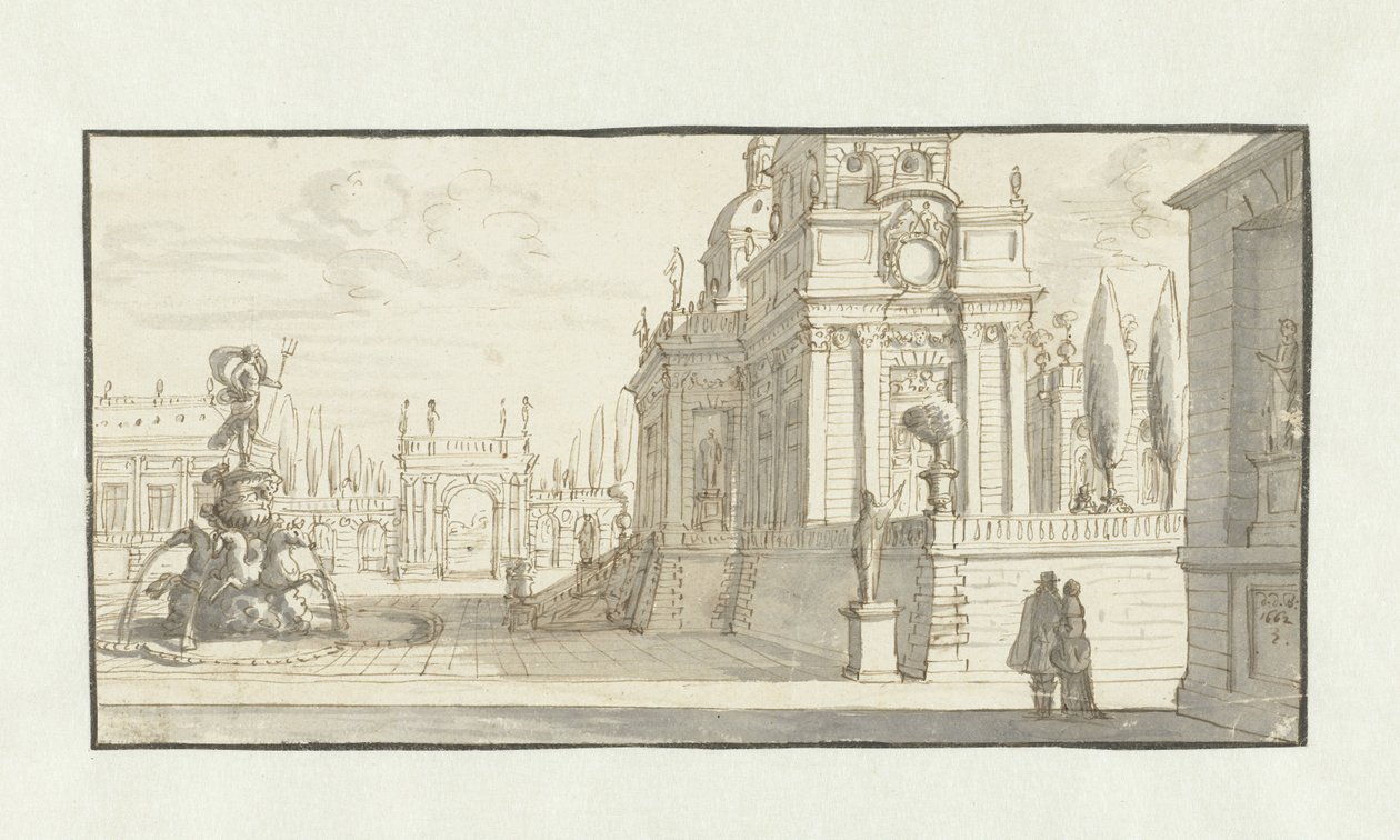 Plein voor een renaissancepaleis door Daniel de Blieck