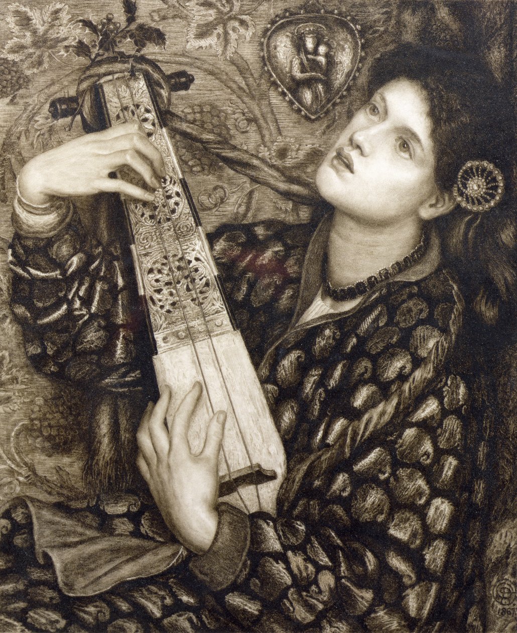 Een kerstlied, gegraveerd door Eugene Gaujean (1850-1900) uitgegeven door Robert Dunthorne, 1891 door Dante Gabriel Charles Rossetti
