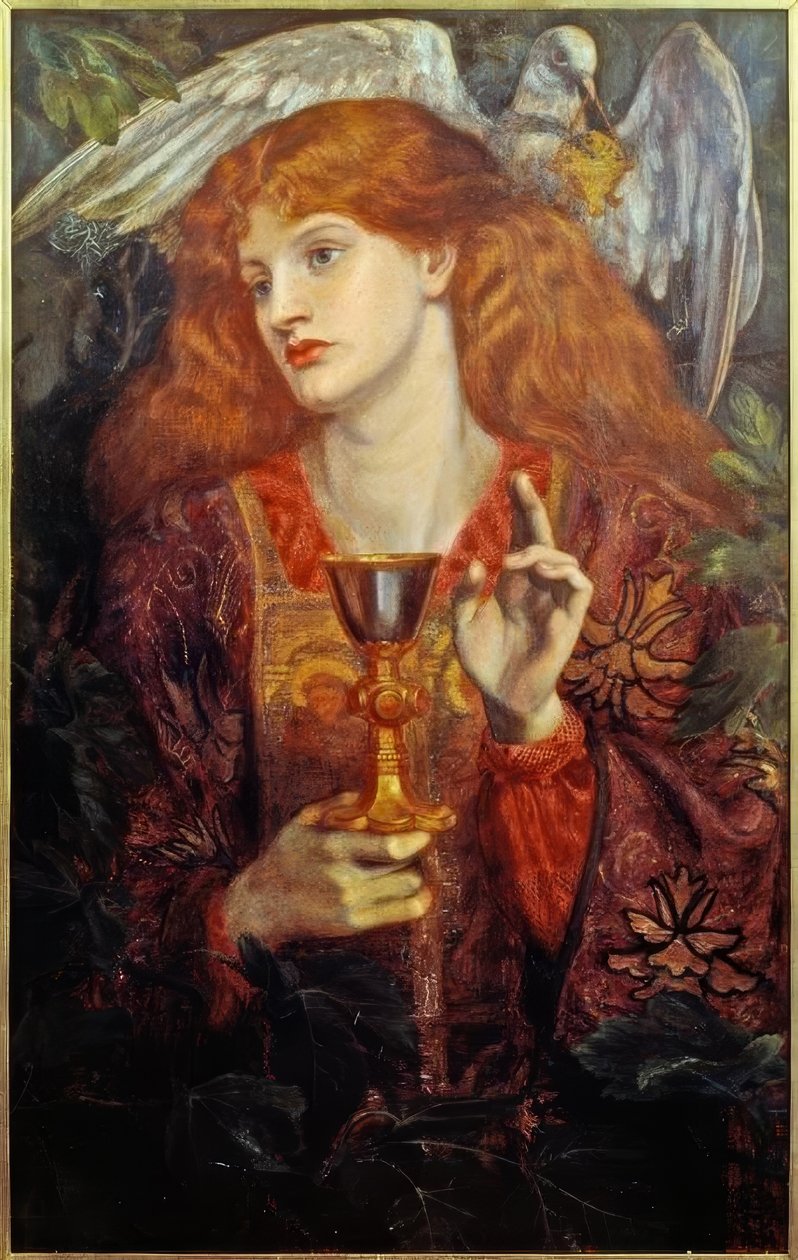 De jonkvrouw van de Heilige Graal door Dante Gabriel Charles Rossetti