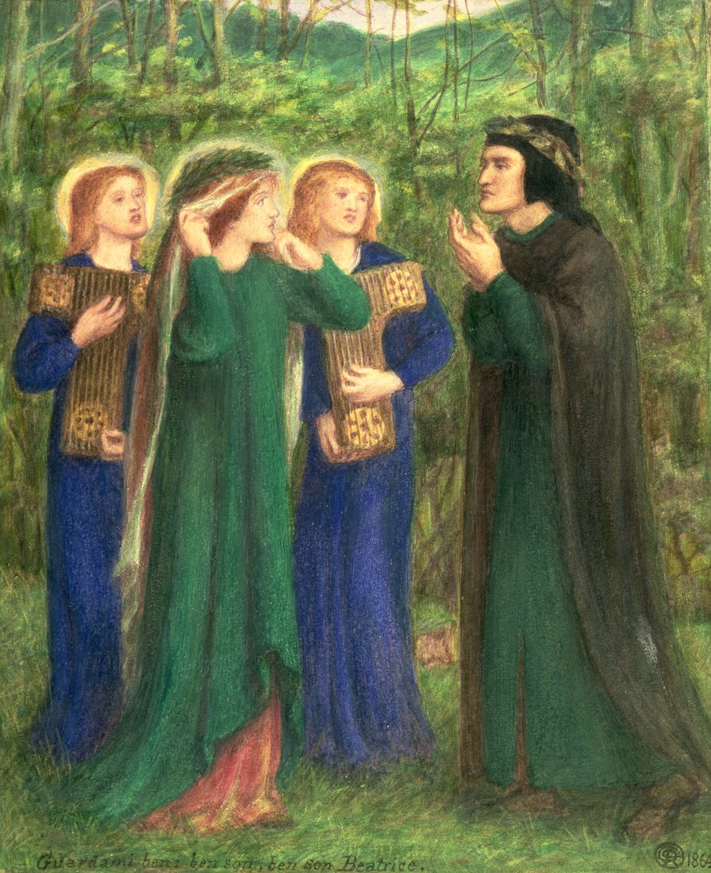 Dante Ontmoet Beatrice door Dante Gabriel Charles Rossetti