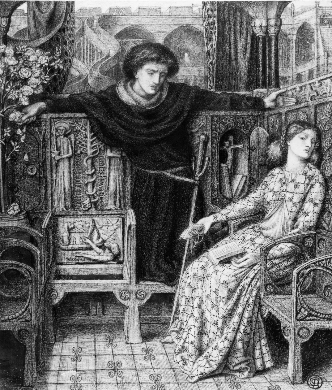 Hamlet en Ophelia, 1858 door Dante Gabriel Charles Rossetti