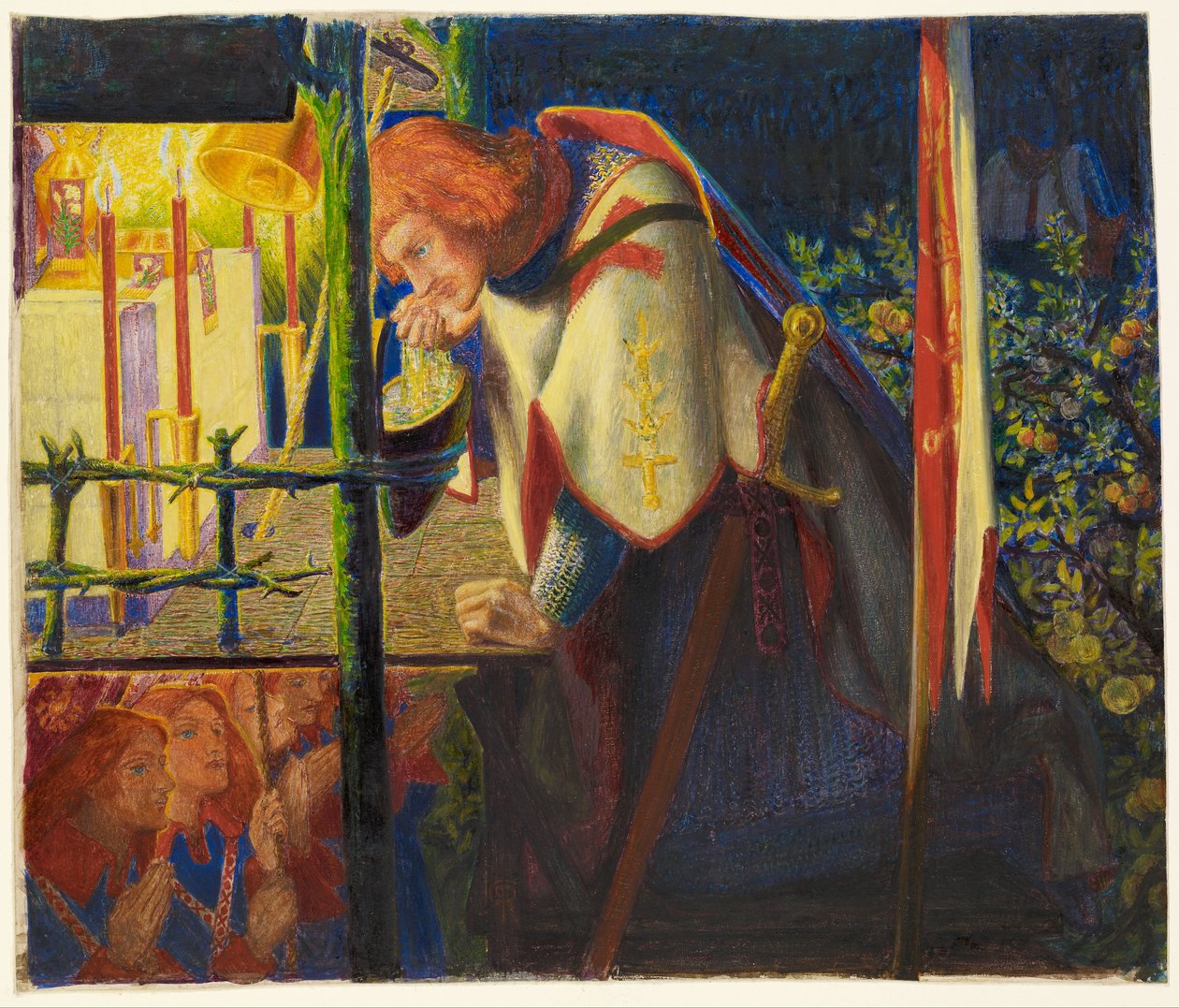 Sir Galahad bij de kapelruïne door Dante Gabriel Rossetti