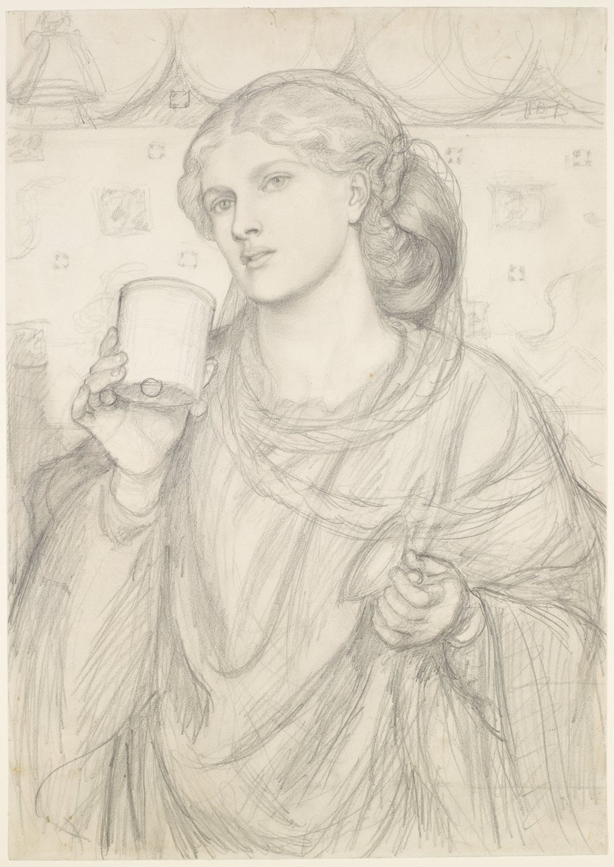 De liefdevolle beker - compositiestudie door Dante Gabriel Rossetti