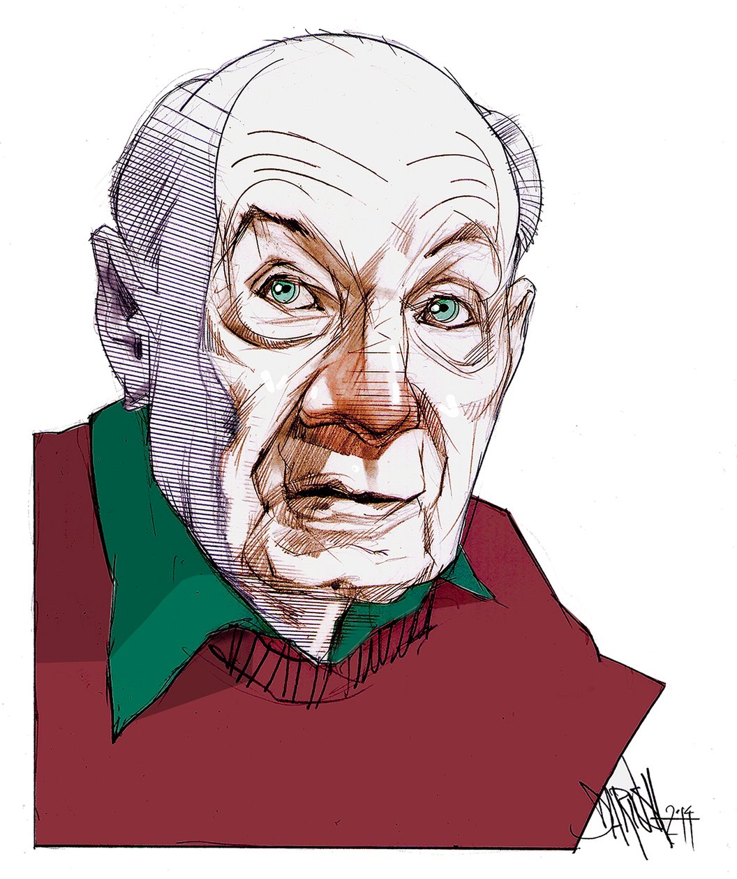 Gustave Thibon, 2014 (digitale kleurpotloodtekening) door Dariush Radpour