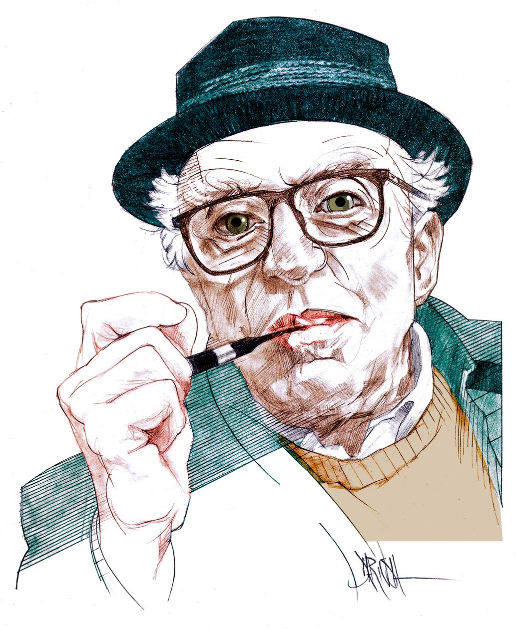 Luigi Malerba, 2020 (digitale kleurpotloodtekening) door Dariush Radpour