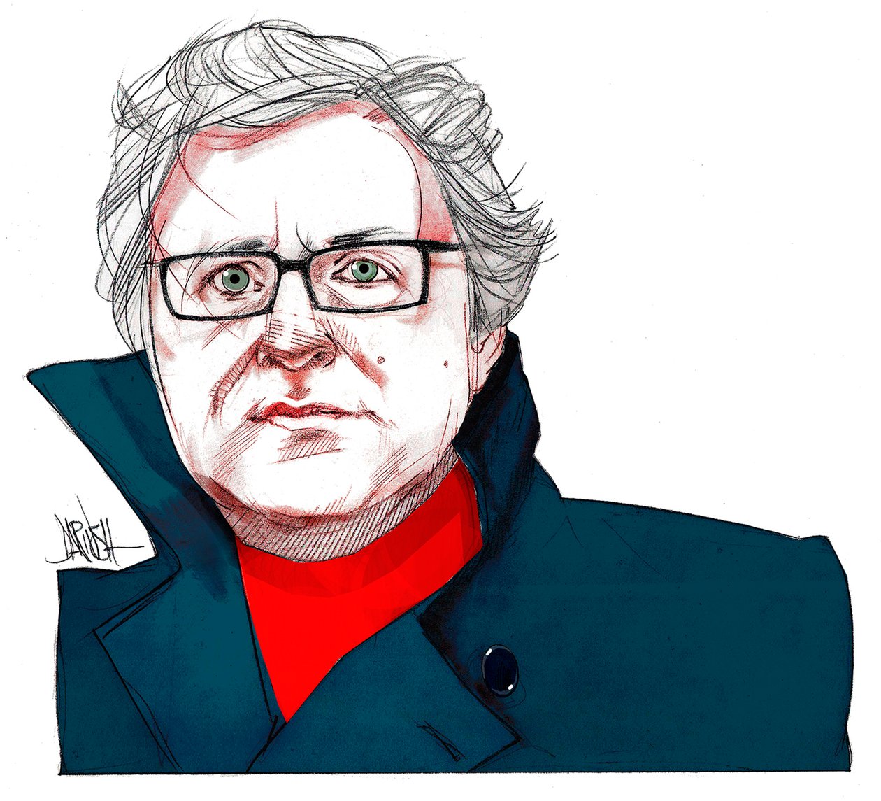 Michel Onfray (digitale kleurpotloodtekening) door Dariush Radpour