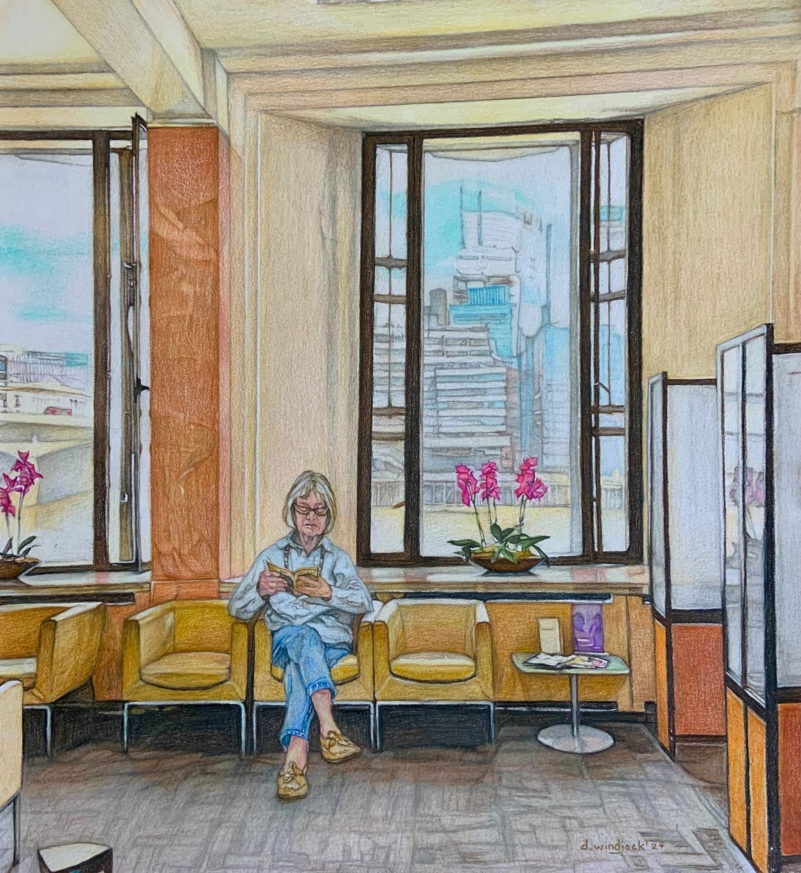 De wachtkamer, 2024 (potlood op papier) door Darrell Windjack