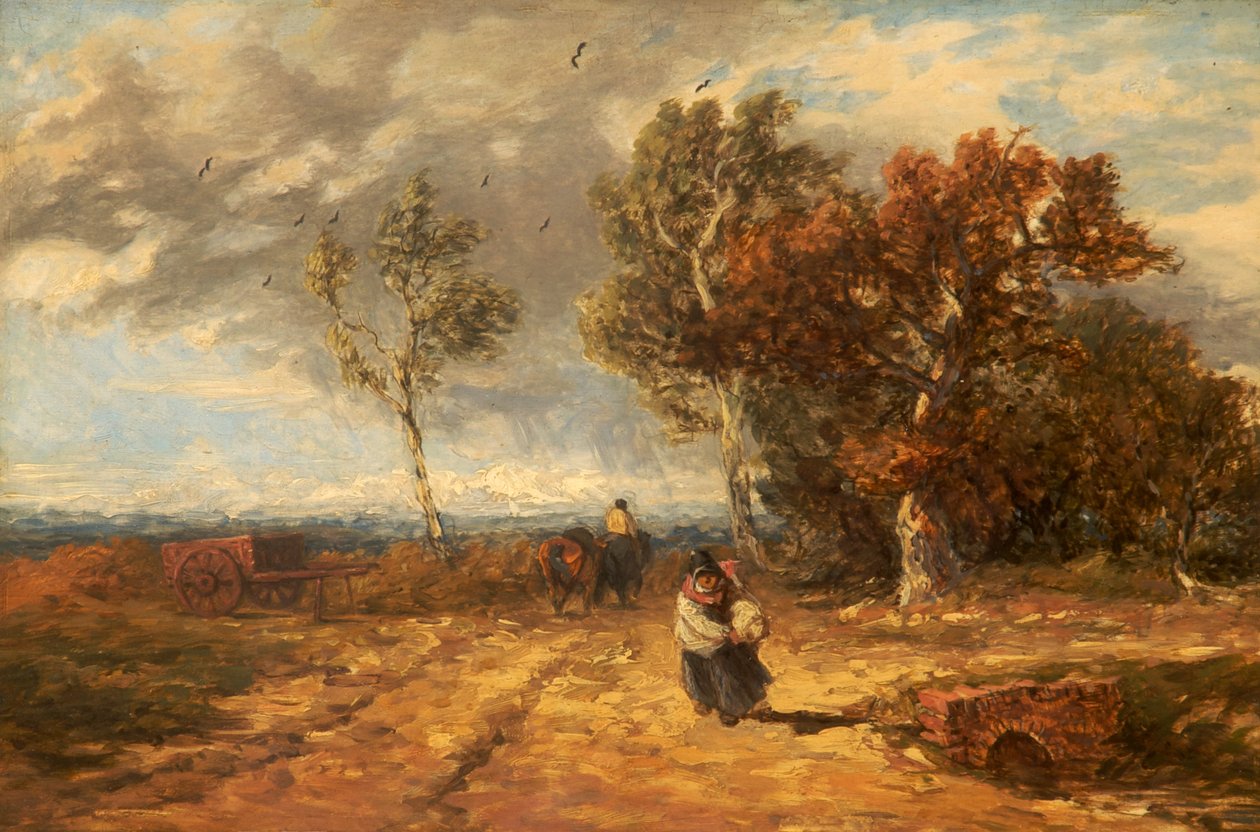 Een weg bij een gemeenschappelijke: winderige dag door David Cox