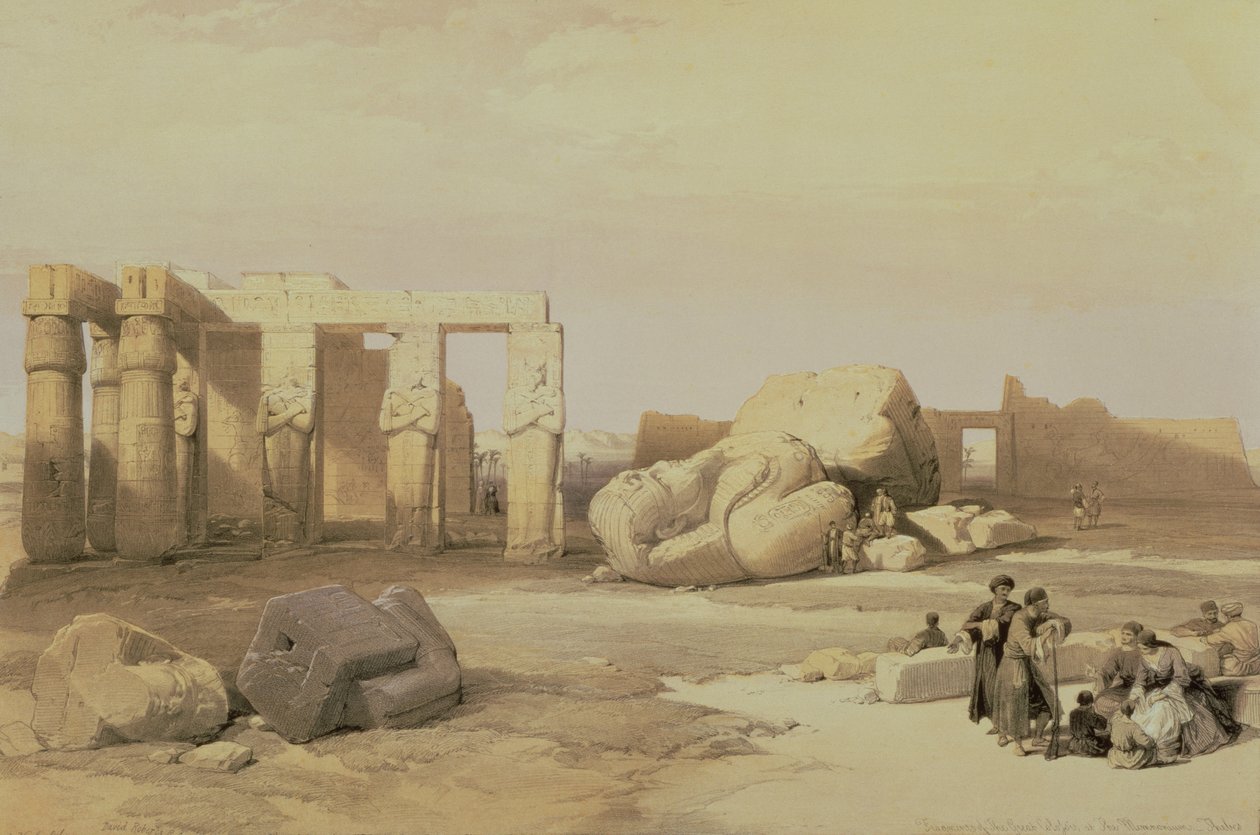 Fragmenten van de Grote Kolossus, bij het Memnonium, Thebe, 1937 v.Chr. door David Roberts