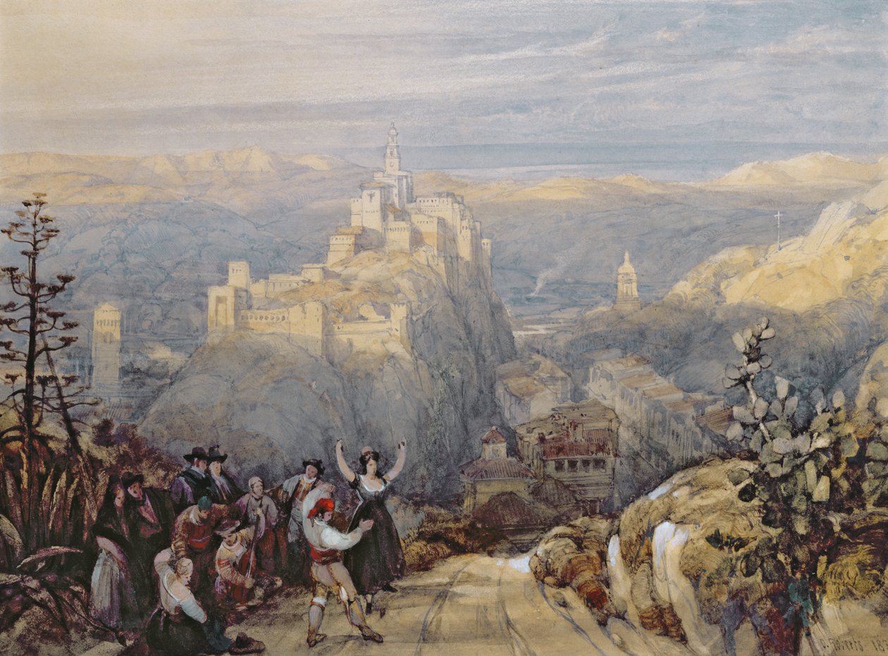 De Stad en het Kasteel bij Loja, Spanje, 1834 door David Roberts