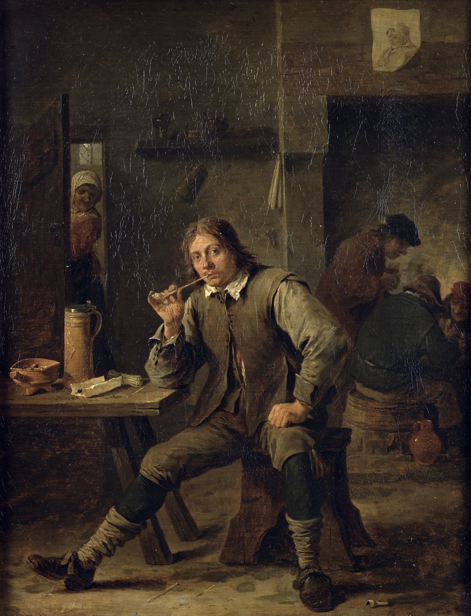 Een Roker Leunend op een Tafel, 1643 door David Teniers the Younger