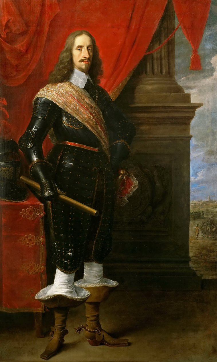 Aartshertog Leopold Wilhelm, met de Belegering van Gravelingen op de achtergrond door David Teniers the Younger