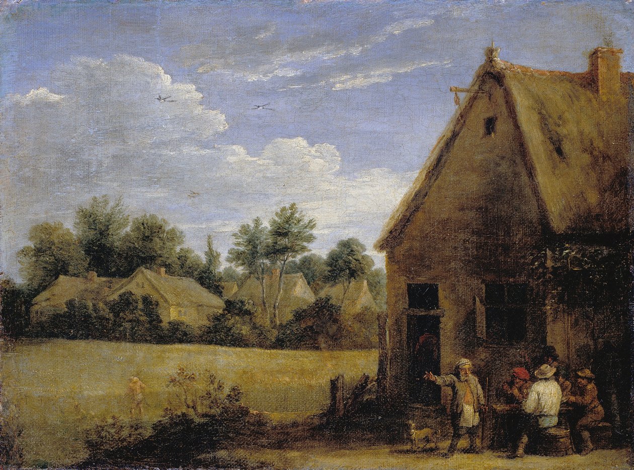 Cottage met Boeren die Kaarten Spelen door David Teniers the Younger