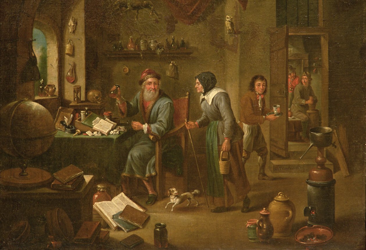 De Studie van de Alchemist door David Teniers the Elder