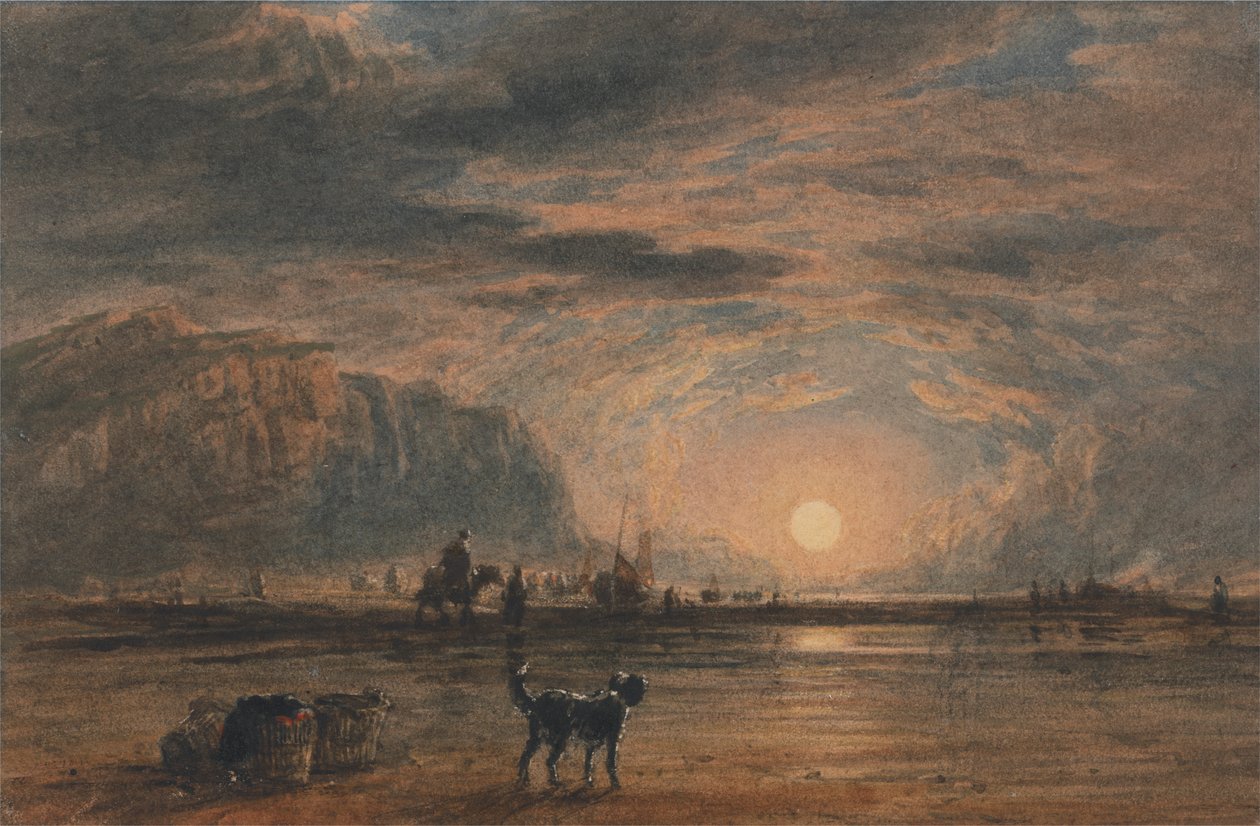 Strandscène - Zonsopgang door David Cox