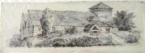 Llanfair Kerk, Noord-Wales, c.1813 door David Cox