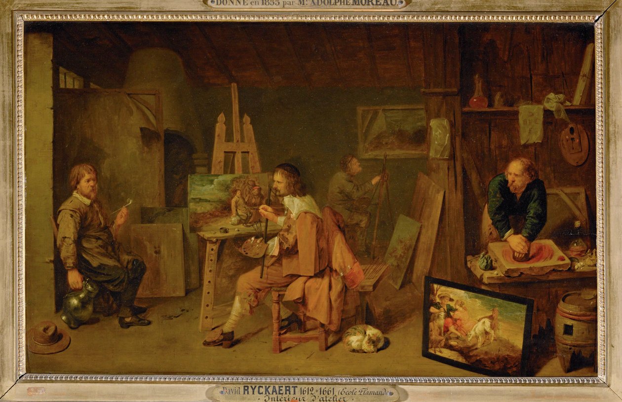 Schilders in hun atelier ... door David III Ryckaert