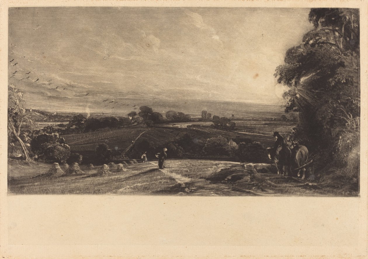 Herfstzonsondergang door David Lucas after John Constable