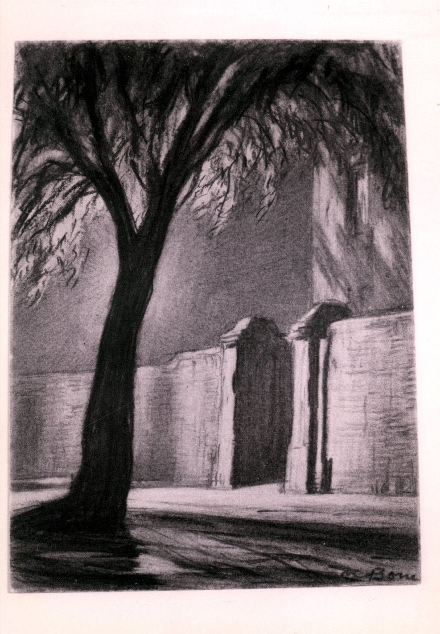 Suburbane nacht, ca. 1920 door David Muirhead Bone