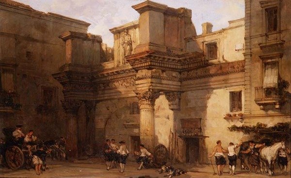 Het paleis van Minerva, Rome door David Roberts