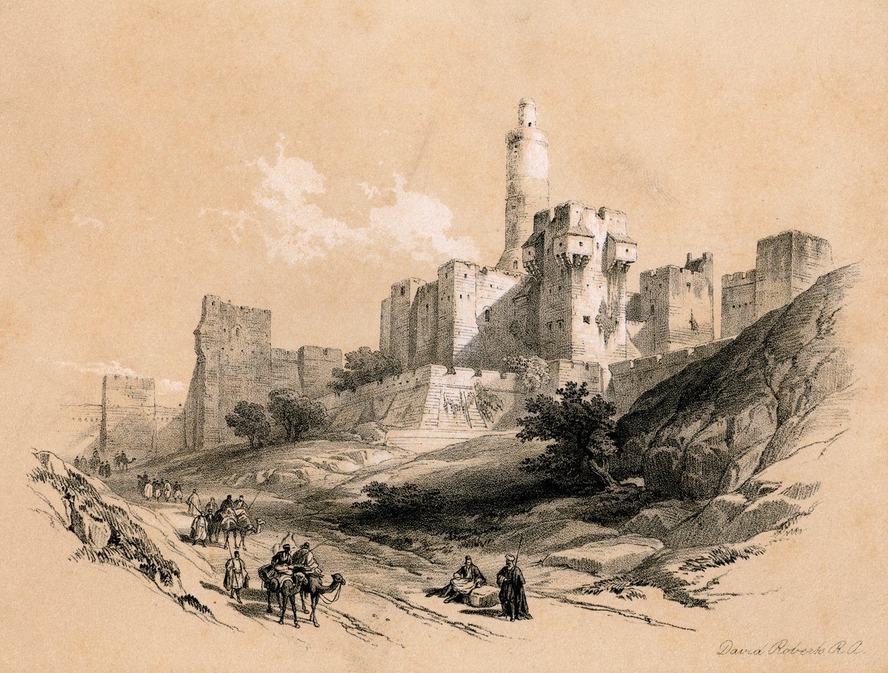 De Toren van David, Jeruzalem, Israël, 1855 door David Roberts