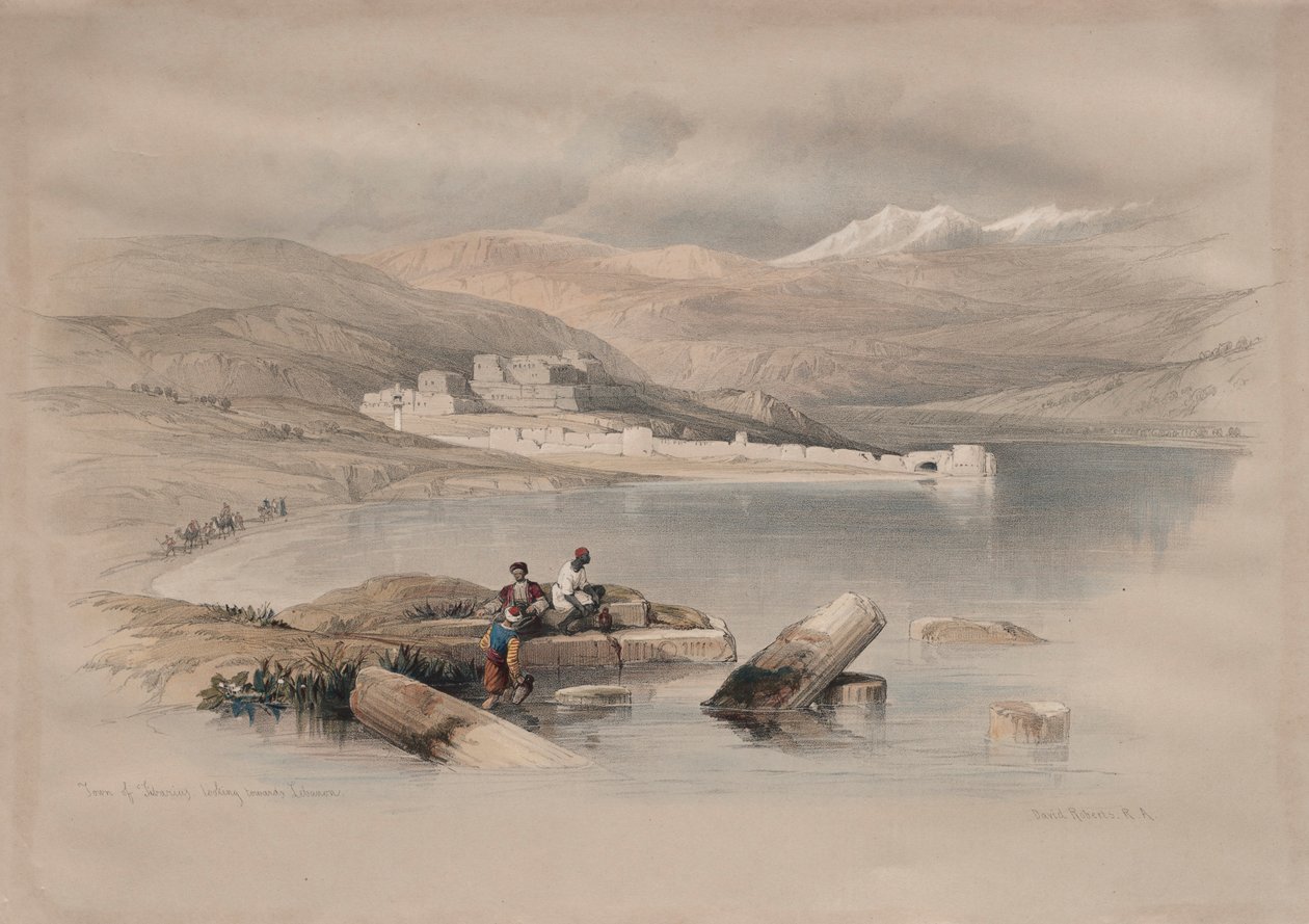Stad Tiberias kijkend naar Libanon, 1839 door David Roberts