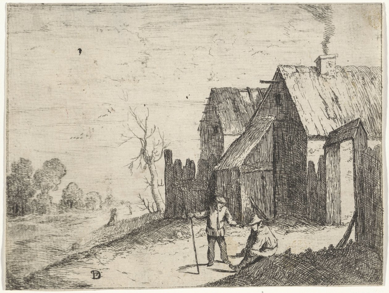 Twee boeren in gesprek door David Teniers (II)
