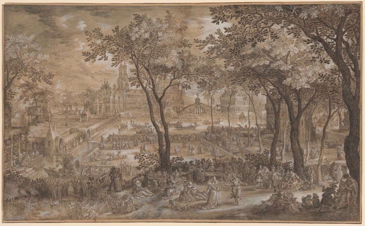Venetiaans Feest in een Kasteeltuin door David Vinckboons
