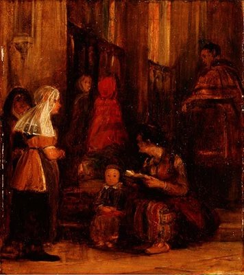 Zeven Figuren in een Kerk door David Wilkie