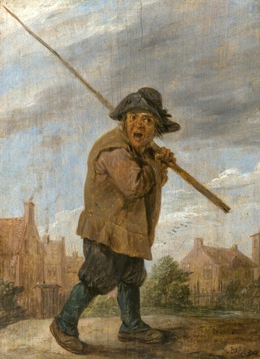 Een Boer die een Paal Draagt door David Teniers the Younger
