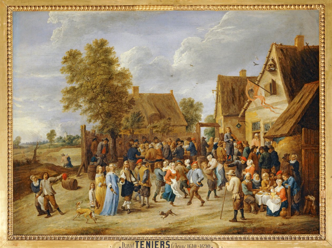 Dorpsfeest met aristocratisch paar ... door David the Younger Teniers