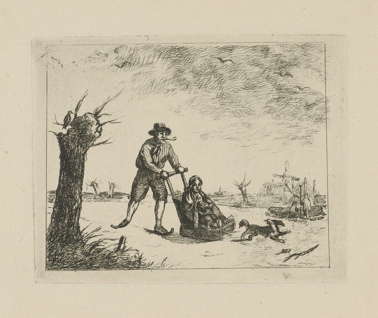 Winterlandschap met schaatser door David van der Kellen