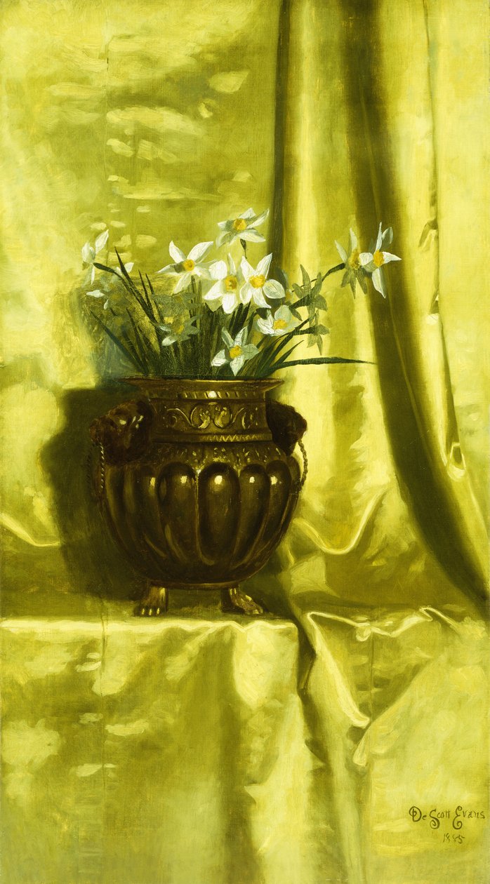 Narcis in een koperen vaas door De Scott Evans