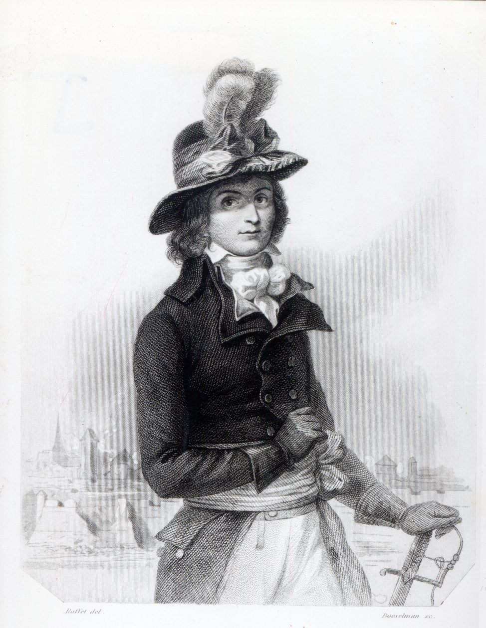 Louis Antoine de Saint-Just, gegraveerd door Bosselman door Denis Auguste Marie Raffet