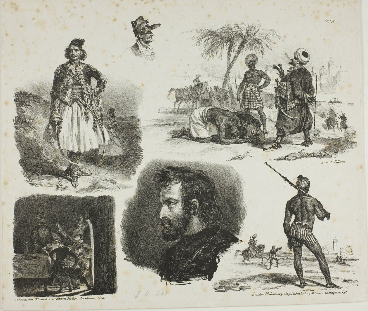 Schetsblad door Denis Auguste Marie Raffet