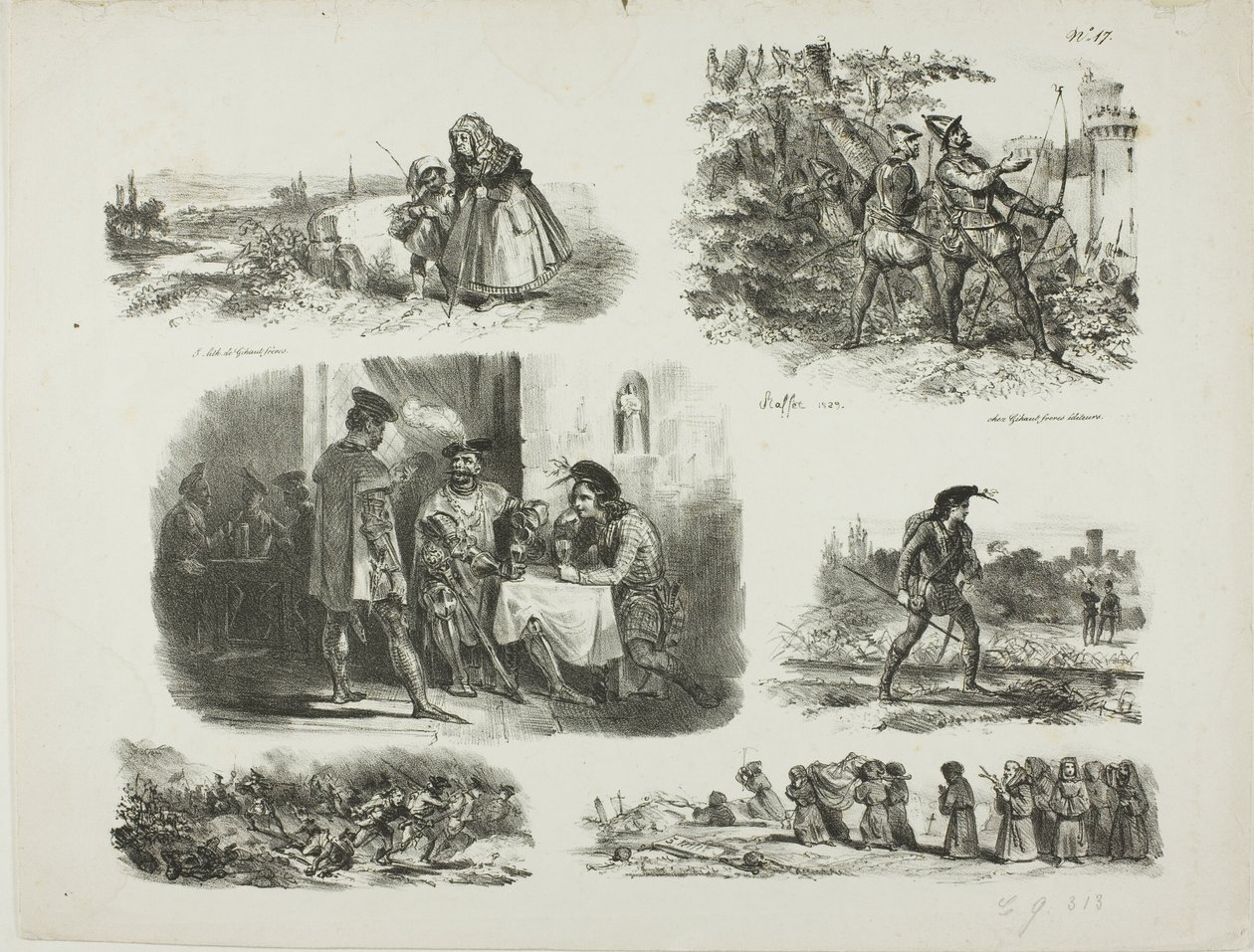 Schetsblad door Denis Auguste Marie Raffet